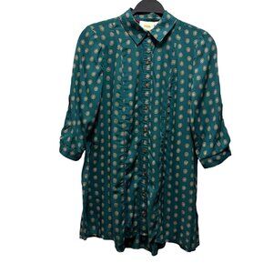 Maeve By Anthropologie Monika Buttondown Tunic Teal Floral XS Dark Turquoise